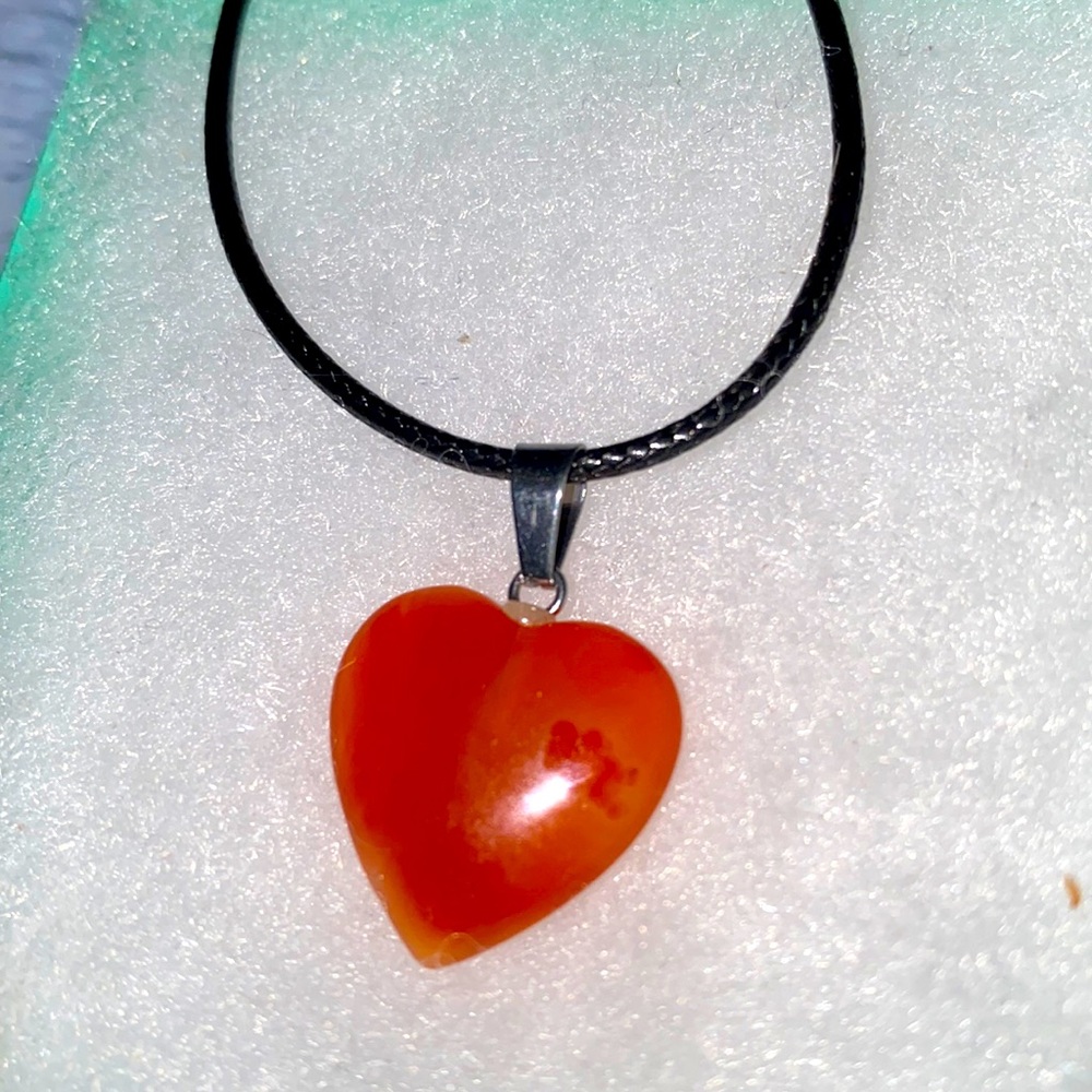 Boho Carnelian Heart ❤️ on Black Cord 18-20” Necklace